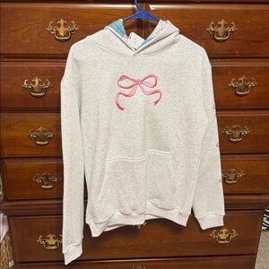 NWT Simply Southern Light Gray Hoodie with Pink Bows